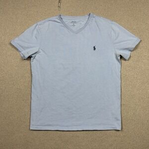 Polo Ralph Lauren V Neck T Shirt Mens Medium Blue Short Sleeve